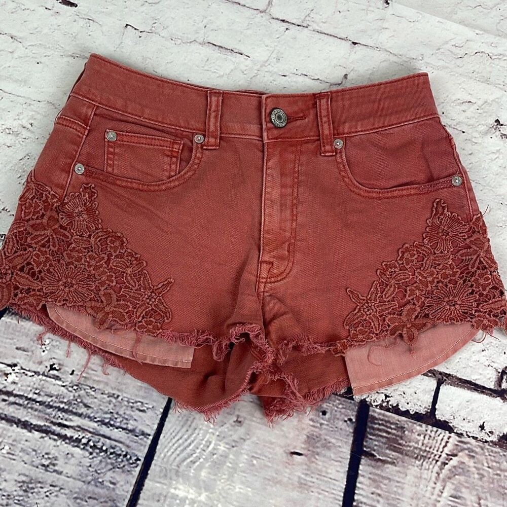 American Eagle Shorts Womens 4 Hi Rise Festival Jean Cut Off Stretch Rust Orange